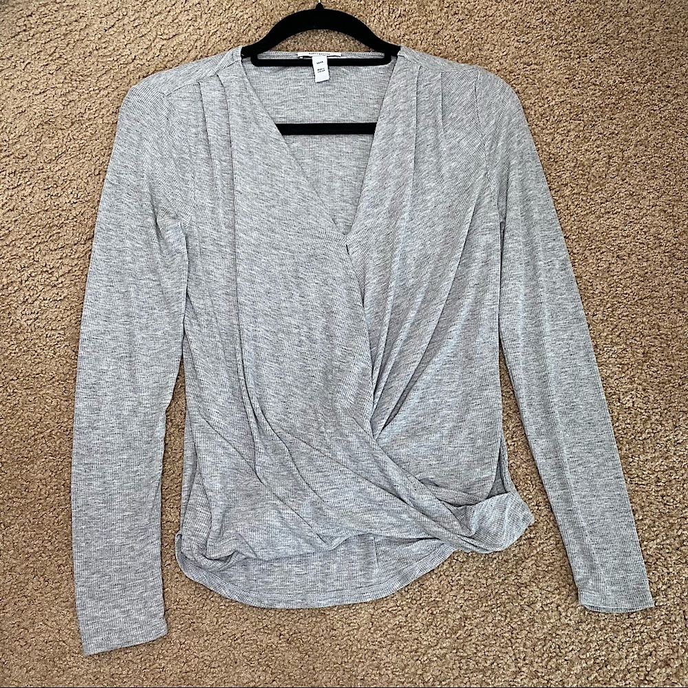 DAILY RITUAL GREY RIBBED COZY SWOOP FRONT TOP SIZE SM